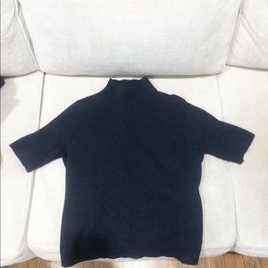 Navy Blue Melange Knitted Turtleneck Top